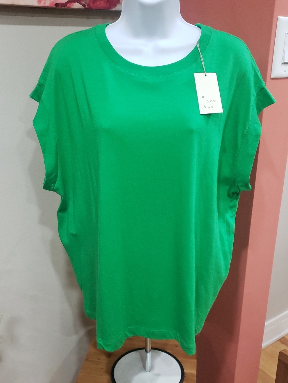 New! a new day Women's Bright Green Crew Neck T-Shirt, 2X